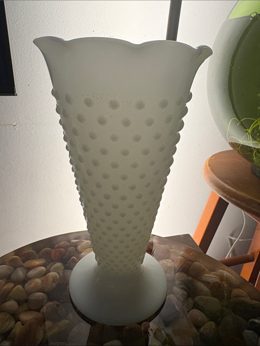 Frosted White Hobnail Glass Vase - Elegant Home Accent